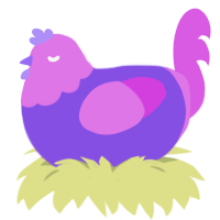 Mesmeria, a blurple and orchid chicken with a head pattern