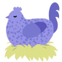 A blurple and indigo chicken with a speckle pattern