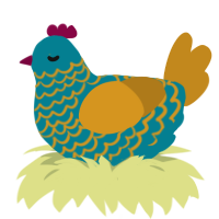 A sea and ochre chicken with a lace pattern