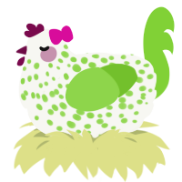 A white and grass chicken with a speckle pattern