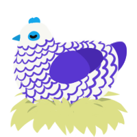 Mystic, a white and indigo chicken with a lace pattern