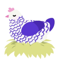 A white and indigo chicken with a lace pattern