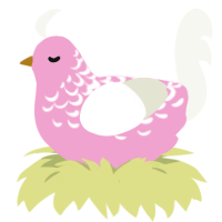 Salmon, a pink and white chicken with a half-lace pattern