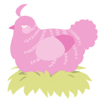 A pink chicken with a half-bar pattern