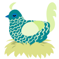 Kisa, a teal and apple chicken with a lace pattern
