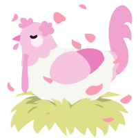 A white and pink chicken with a head pattern
