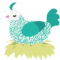 A white and turquoise chicken with a double-lace pattern