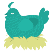 A turquoise chicken with a lace pattern