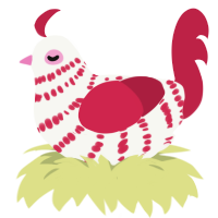 Strawberry, a white and crimson chicken with a bar pattern