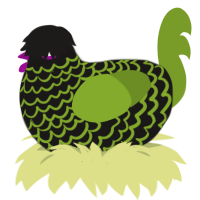 A sable and chartreuse chicken with a lace pattern