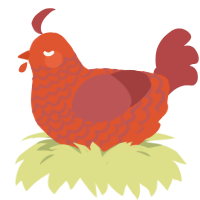 A vermilion and red chicken with a lace pattern