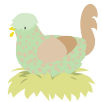 A gluppy and beige chicken with a speckle pattern