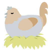 A mist and beige chicken with a head pattern