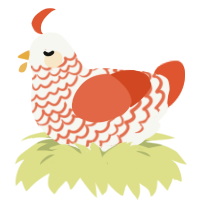 A white and vermilion chicken with a lace pattern