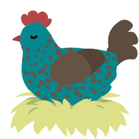 Pro-Rated Vigilante, a teal and bark chicken with a speckle pattern