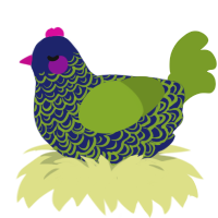 (unnamed), a navy and chartreuse chicken with a double-lace pattern