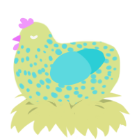 Moldy Lime, a lemon and aqua chicken with a speckle pattern