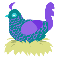 Coral reef, a teal and blurple chicken with a lace pattern