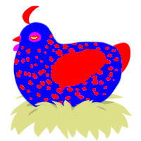 oh god, a indigo and russet chicken with a speckle pattern