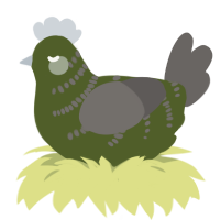A olive and grey chicken with a half-bar pattern