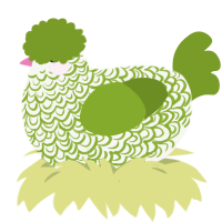 Terrain, a white and chartreuse chicken with a double-lace pattern