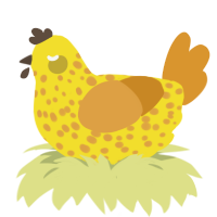 A yellow and orange chicken with a speckle pattern