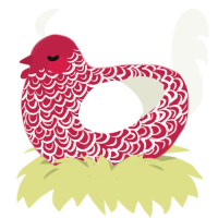 A crimson and white chicken with a double-lace pattern