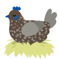 Whitman Turd, a bark and ash chicken with a speckle pattern