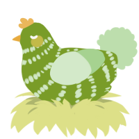 A chartreuse and gluppy chicken with a bar pattern