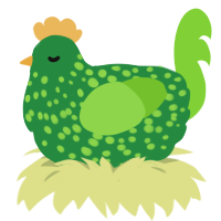 A viridian and grass chicken with a speckle pattern