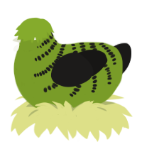 A chartreuse and sable chicken with a half-bar pattern