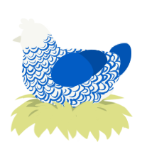 A white and ultramarine chicken with a double-lace pattern