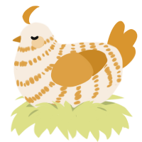 A cream and orange chicken with a bar pattern