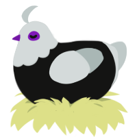 A black and silver chicken with a head pattern