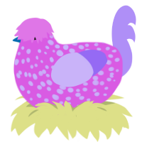 Bisexual Man, a orchid and lilac chicken with a speckle pattern