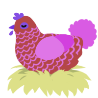 A red and orchid chicken with a lace pattern