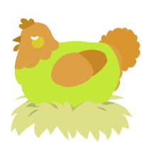 Lind, a lime and orange chicken with a head pattern