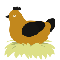 Caramel, a ochre and black chicken