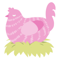 A pink chicken with a bar pattern
