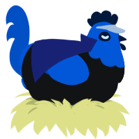 Hal, a black and ultramarine chicken with a head pattern