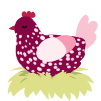a mess, a maroon and rose chicken with a speckle pattern