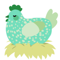 A mint and gluppy chicken with a speckle pattern