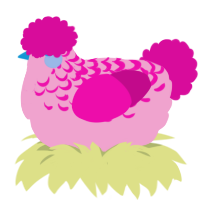 Pinkie Pie, a pink and fuchsia chicken with a half-lace pattern
