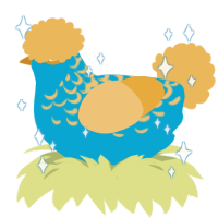 Pool float 2, a cerulean and honey chicken with a half-lace pattern