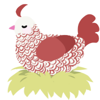 Whipped apple, a white and red chicken with a double-lace pattern