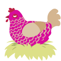 Magnet, a fuchsia and beige chicken with a lace pattern