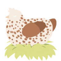 A cream and brown chicken with a speckle pattern
