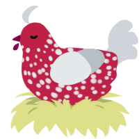 Mushie, a crimson and mist chicken with a speckle pattern