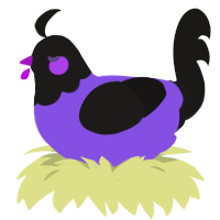 A blurple and sable chicken with a head pattern