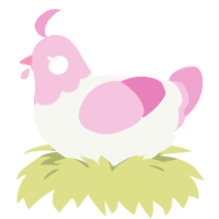 Mizuki, a white and pink chicken with a head pattern